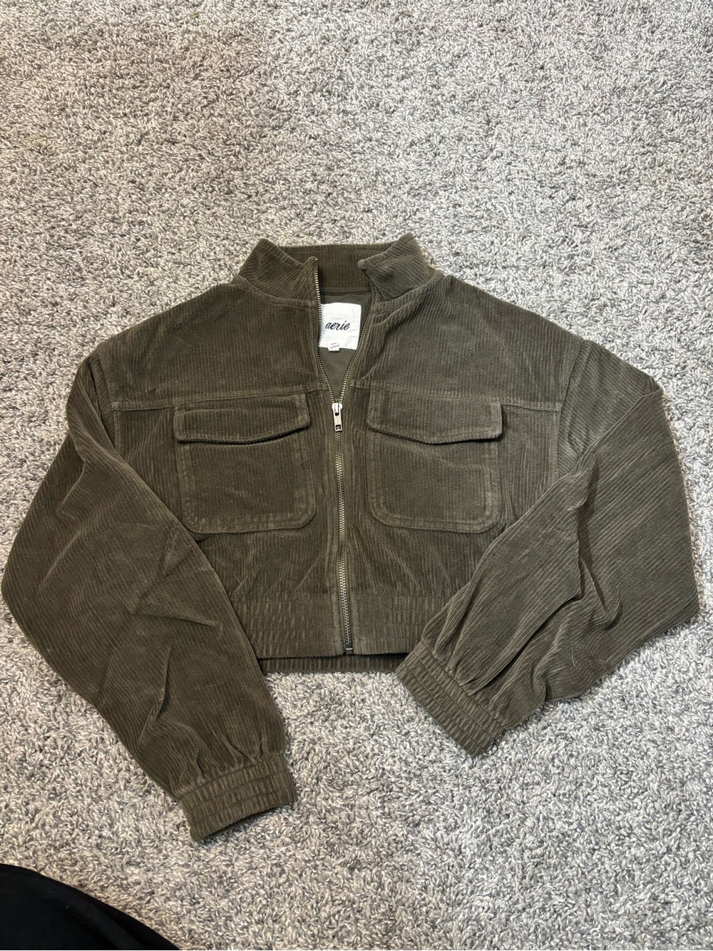 aerie Olive Corduroy Cropped Utility Jacket